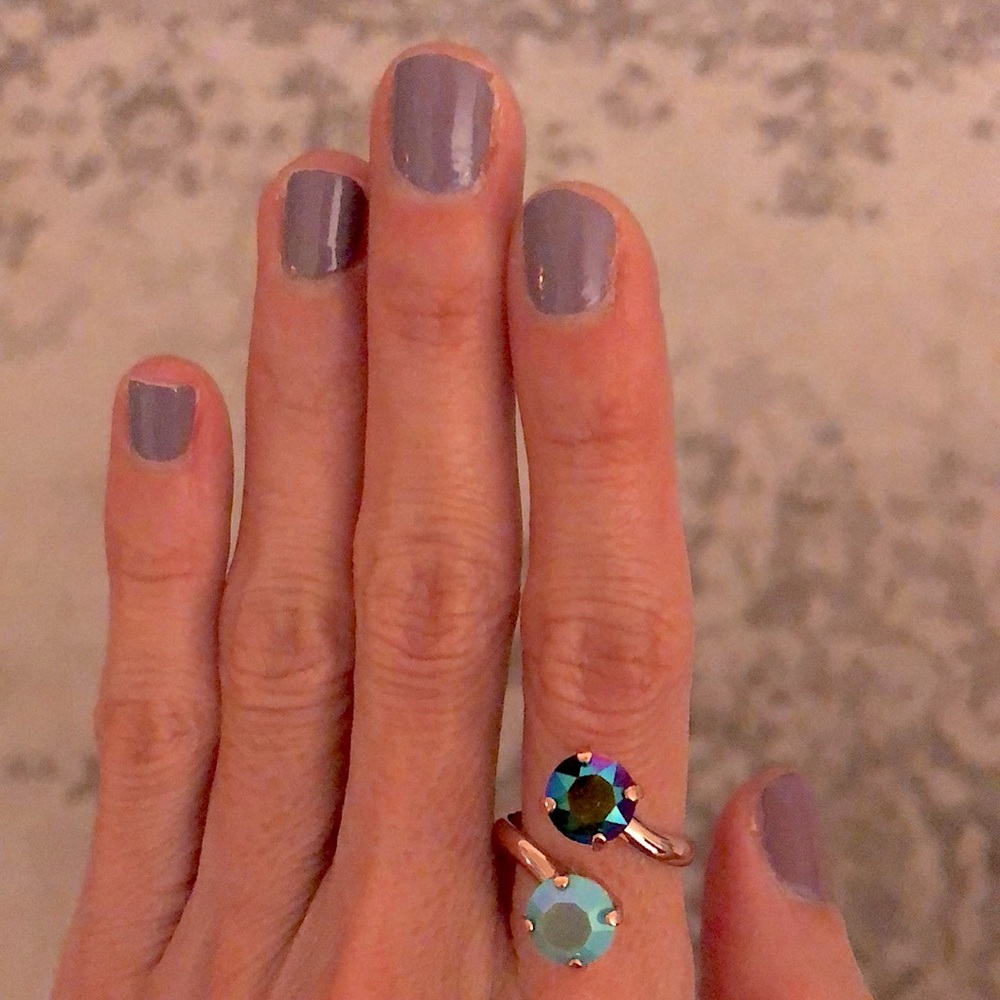Iridescent Turquoise + Peacock Fuchsia Teal Rose Gold Crystal Ring - Picture 13 of 15